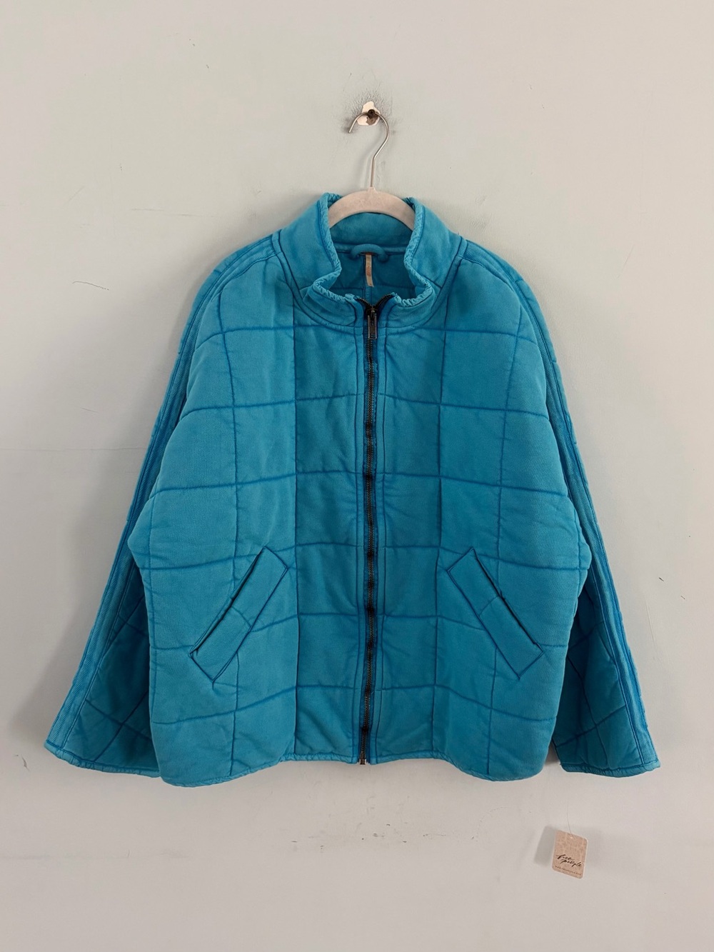NWT Free People Dolman Quilted Knit Mali Blue Oversized Zip Up Jacket - Picture 2 of 7